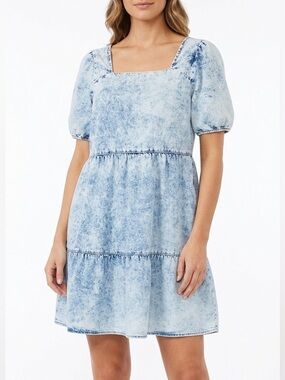 REITMAN’S Acid wash Midi Baby-Doll dress w puff short sleeves Sze Medium